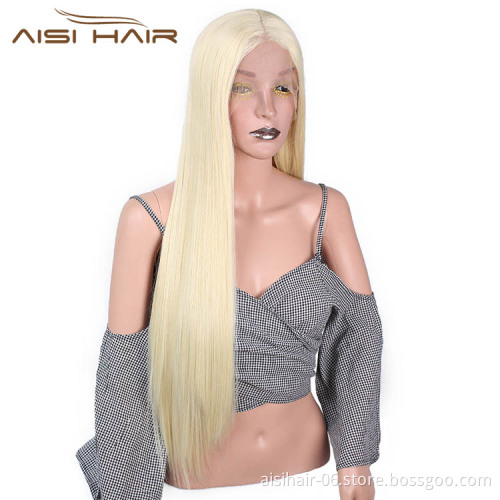 Aisi Hair Long Silky Straight Blonde Wig Heat Synthetic Resistant Fiber Lace Front Wig Middle Part Lace Frontal Wigs For Women